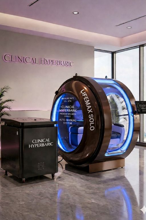 Helix Solo chamber installed in the Clinical Hyperbaric showroom.